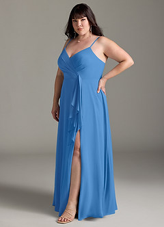 Azazie Akita Robes de demoiselle d'honneur Robe Trapèze en Mousseline de soie Geai Bleu image8