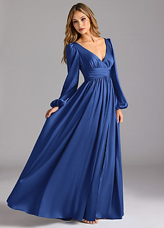 Azazie Norah Bridesmaid Dresses Royal Blue A-Line Stretch Satin Dress image3