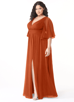 Azazie Temeka Robes de demoiselle d'honneur Robe Trapèze en Mousseline de soie Rayé Orange Brûlée image8