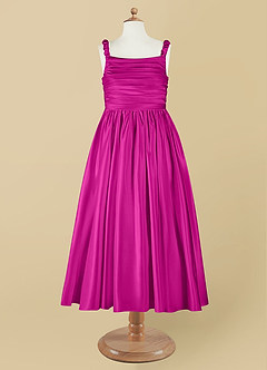 Azazie Cutie Pie Flower Girl Dresses Fuchsia A-Line Pleated Matte Satin Dress image7