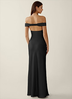 Gwendonme Black Satin Crystal Linen Prom Dress image2