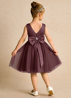 Azazie Tadpole Flower Girl Dresses Sangria A-Line Pleated Matte Satin Dress image2