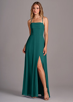 Azazie Carolyn Bridesmaid Dresses Peacock A-Line Pleated Chiffon Dress image1
