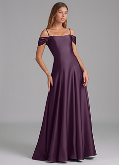 Azazie Seriana Bridesmaid Dresses Plum A-Line Off the Shoulder Stretch Satin Convertible Dress image6