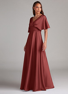 Azazie Pamela Bridesmaid Dresses Terracotta A-Line Pleated Stretch Satin Dress image4