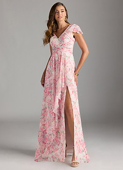 Azazie Omari Bridesmaid Dresses Abstract Watercolor Floral A-Line Chiffon Dress image4
