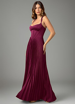 Azazie Avenelle Bridesmaid Dresses Red Plum A-Line Corset Stretch Satin Dress image3