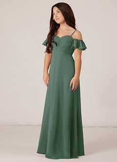 Azazie Juna Junior Eucalyptus A-Line Off the Shoulder Chiffon Dress image3