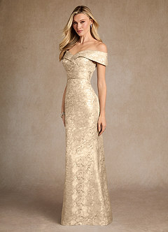 Azazie Canton Final Sale Champagne Mermaid Off the Shoulder Jacquard Dress image2