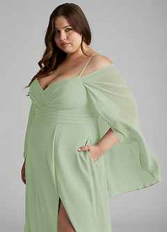 Azazie Cienna Bridesmaid Dresses Dusty Sage A-Line Off the Shoulder Chiffon Dress image11