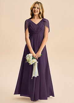 Azazie Emma Junior Robe Trapèze en Mousseline de soie Plissée Prune image3