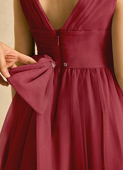 Azazie Macaron Flower Girl Dresses Pomegranate A-Line Pleated Tulle Dress image6