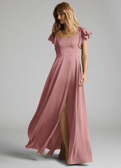 Azazie Bondi Bridesmaid Dresses Dusty Rose A-Line Bow Stretch Satin Dress image6