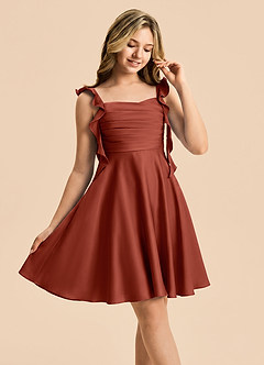 Azazie Kira Junior Robe Trapèze en Satin extensible Rayé Terracotta image5