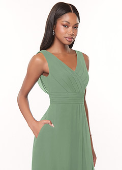 Azazie Karina Bridesmaid Dresses Matcha A-Line Pleated Chiffon Dress image5