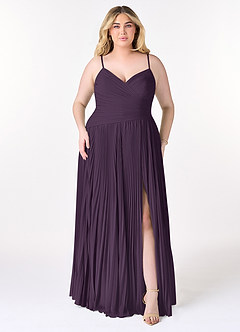 Azazie Vini Brautjungfernkleider A-Linie V-Hals Gefaltet Chiffon Kleid Pflaume image7
