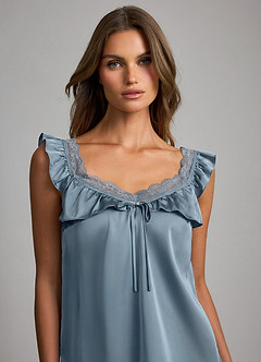 front Lace Ruffled Trim Wing Satin Pajama Set