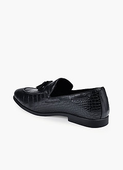 front Men's Croc-Embossed Leather Tassel Loafers