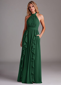 Azazie Avary Bridesmaid Dresses Dark Green A-Line Pleated Chiffon Dress image4