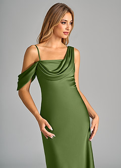 Azazie Celina Brautjungfernkleider Etui Schulterfrei Stretch-Satin Kleid Wacholder image7