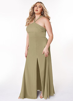 Azazie Rue Bridesmaid Dresses Moss Green A-Line Halter Chiffon Dress image9
