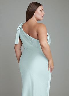 Azazie Yuanna Bridesmaid Dresses Sea Glass Mermaid One Shoulder Stretch Satin Dress image14