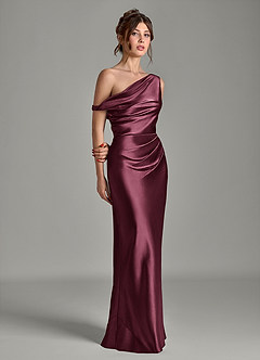 Azazie Emerson Bridesmaid Dresses Cabernet Mermaid Off the Shoulder Metallic Satin Dress image5