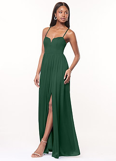 Azazie Marsol Abiti da Damigella Abito A-Line in Maglia Corsetto Verde Scuro image3