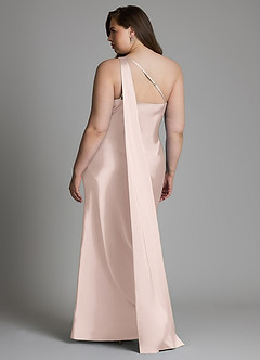 Azazie Juniper Bridesmaid Dresses Blushing Pink Mermaid One Shoulder Stretch Satin Dress image8