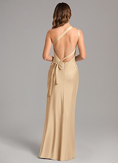 Azazie Monroe Jurken voor bruidsmeisjes Jurk van Stretch Satijn met Zeemeermin One-Shoulder Champagne image2