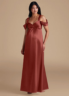 Azazie Rhea Maternity Bridesmaid Dresses A-Line Pleated Metallic Satin Floor-Length Dress image5