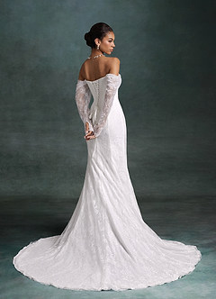 Azazie Zelda Wedding Dresses Diamond White Mermaid Side Slit Lace Dress image2