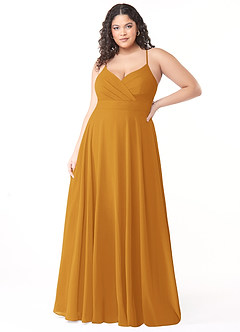 Azazie Avelina Bridesmaid Dresses Butterscotch A-Line V-Neck Pleated Chiffon Dress image6