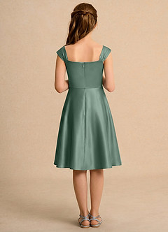 Azazie Budle Girls Formal Flower Girl Dresses Eucalyptus A-Line Pleated Matte Satin Dress image2