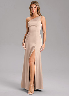 Azazie Phaedra Jurken voor bruidsmeisjes Jurk van Stretch Satijn met A-lijn One-shoulder Engelse Roos image6