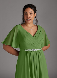 Azazie Tricia Abiti per la Madre della Sposa Abito A-Line in Chiffon con Scollo a V a Pieghe Basilico image9
