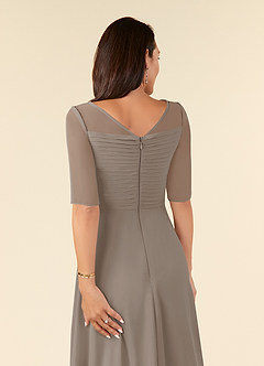 Azazie Naomi Mother of the Bride Dresses Taupe A-Line Boatneck Pleated Chiffon Dress image6
