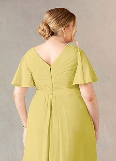Azazie Morning Glory Mother of the Bride Dresses Canary A-Line V-Neck Ruched Chiffon Dress image10