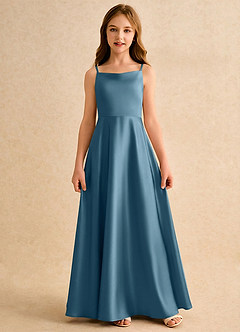 Azazie Joella Girls Formal Flower Girl Dresses Bermuda A-Line Pleated Stretch Satin Dress image4