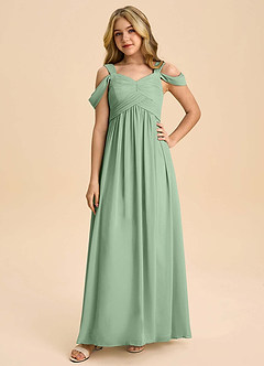 Azazie Lianne Junior Matcha A-Line Off the Shoulder Chiffon Dress image3