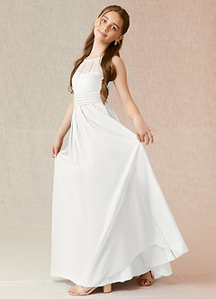 Azazie Bibiane Junior White A-Line Pleated Chiffon Dress image3
