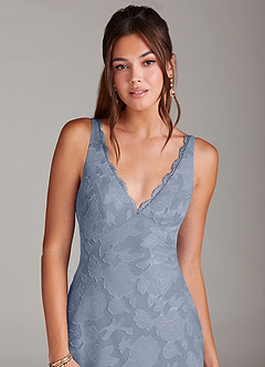 Azazie Tianna Bridesmaid Dresses Dusty Blue Sheath Lace Floral Burnout Dress image6