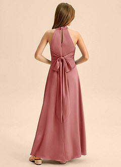 Azazie Beah Junior Robe Trapèze en Satin extensible Plissée Antique Rose image1