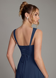 Azazie Agustina Robes de demoiselle d'honneur Robe Sirène en Mousseline de soie Corset Bleu Marine Foncé image2