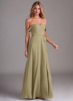 Azazie Aaron Bridesmaid Dresses Moss Green A-Line Off the Shoulder Chiffon Convertible Dress image6