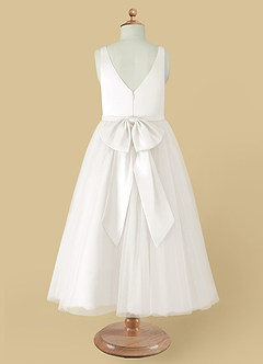 Azazie Marybell Flower Girl Dresses Ivory A-Line Bow Tulle Dress image10