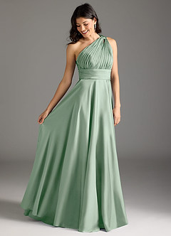 Azazie Charlize Bridesmaid Dresses Agave A-Line One Shoulder Stretch Satin Dress image2