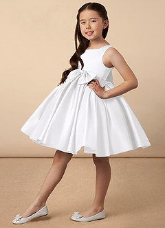 Azazie Bo Peep Flower Girl Dresses White A-Line Bow Matte Satin Dress image2