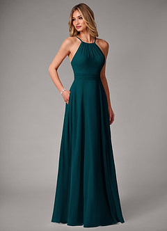 Azazie Amalia Bridesmaid Dresses Pine A-Line Pleated Chiffon Dress image5