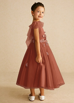 Azazie Minia Flower Girl Dresses Auburn A-Line Bow Matte Satin Dress image2
